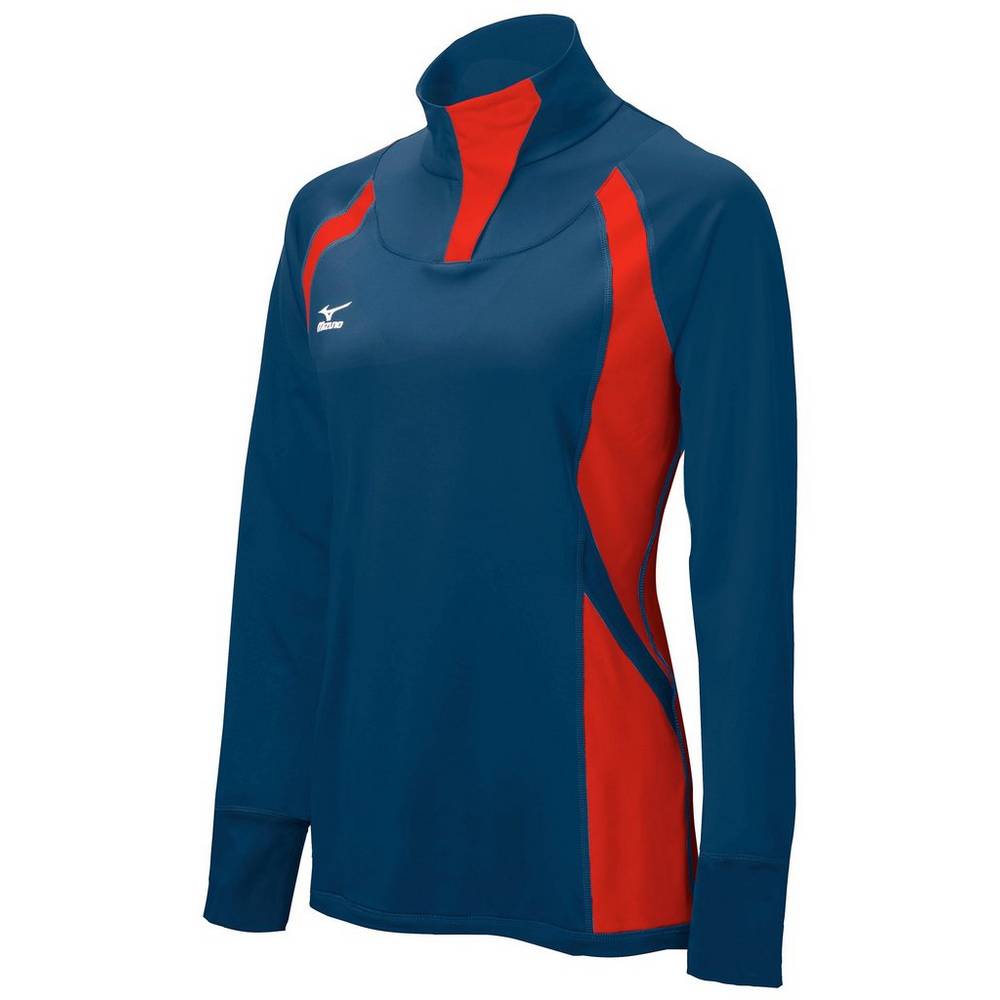 Damske Bundy Mizuno Nine Collection: Drive Half-Zip Námornícka Modrá/Červené Vypredaj SDVY12357